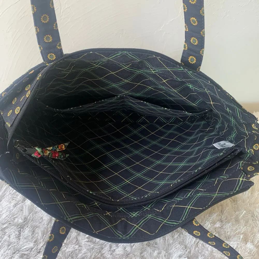 Vera Bradley Vibrant Black Purse Laptop Bag Vintage Rare Double Handle Zipper